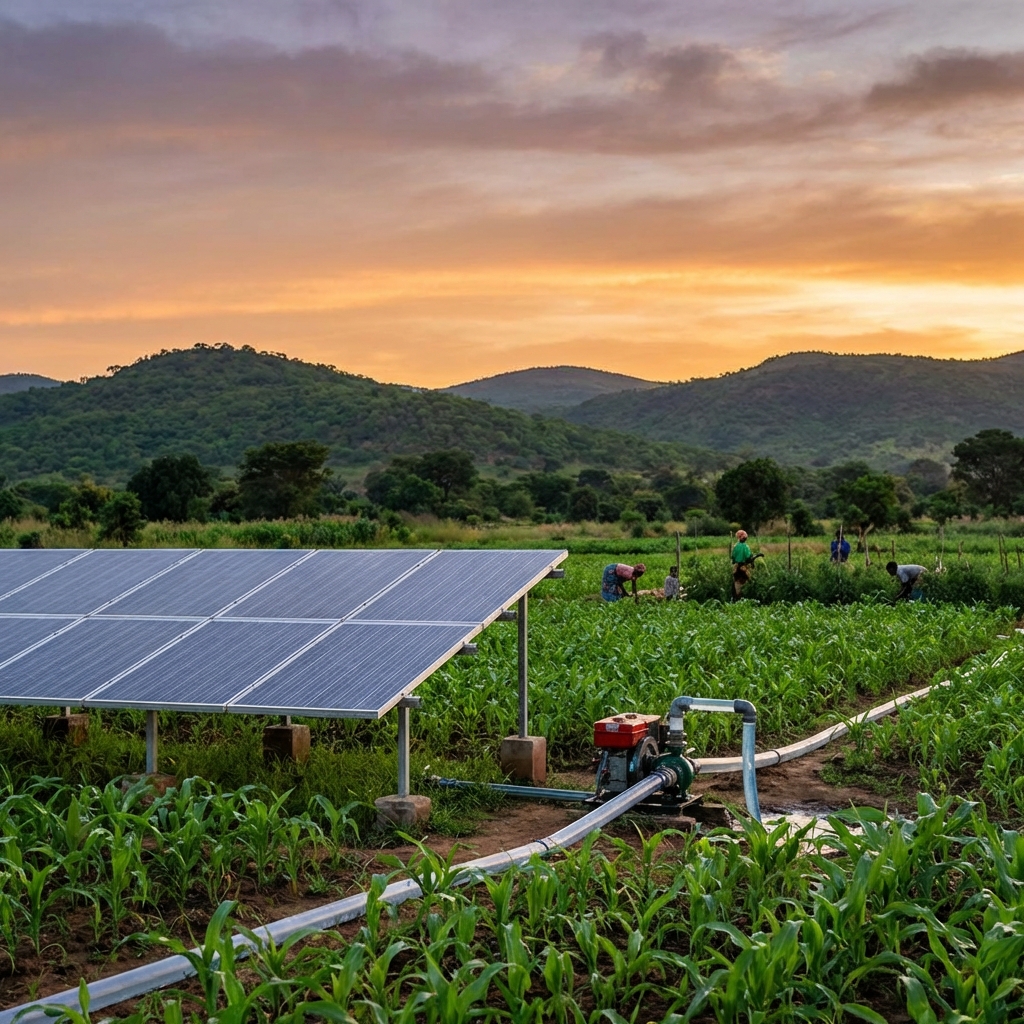 Farmers using a solar-powered irrigation system in Malawi