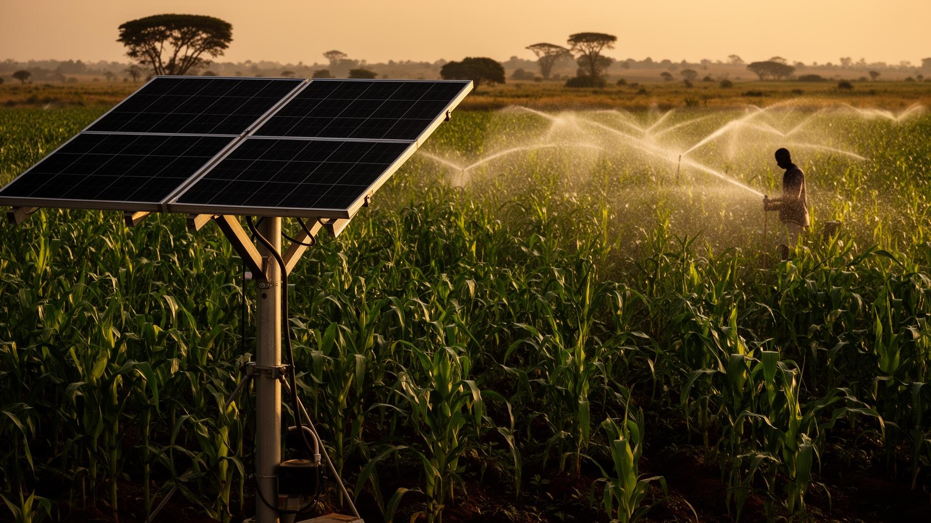 Farmers using a solar-powered irrigation system in Malawi